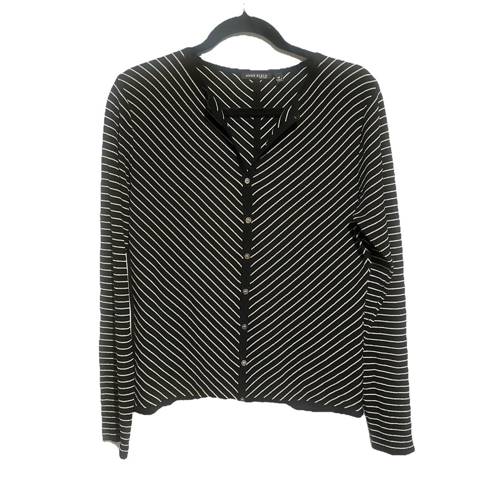 Anne Klein 100% Silk MED Ribbed Button Down Top Cardigan Capsule Wardrobe